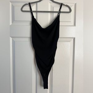 5à7 Cinq à Sept Cowl Neck Black Form Fitting Bodysuit